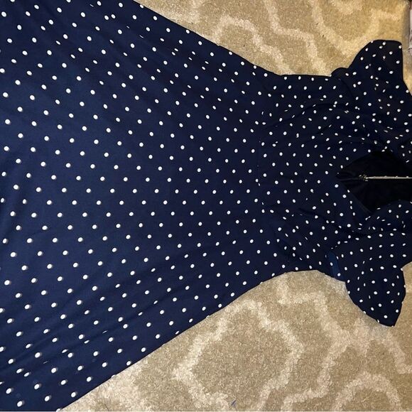 Express Navy Blue Polka Dot Midi Dress with Flutter Sleeve size S - Picture 1 of 8